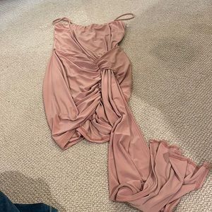 Pink mini dress spaghetti straps long sash